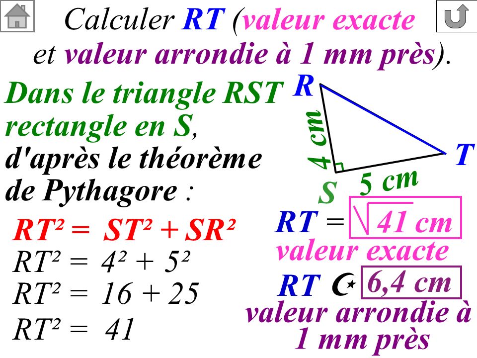Calculer RT (valeur exacte et valeur arrondie à 1 mm près). R