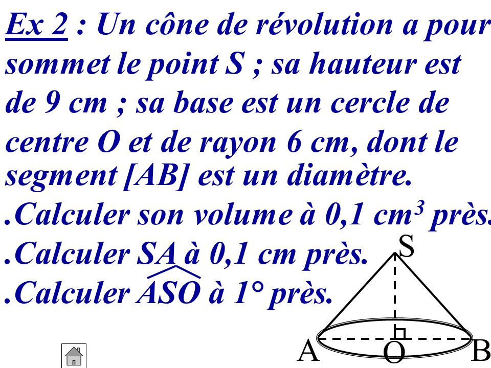 Ex 2 : Un cône de révolution a pour