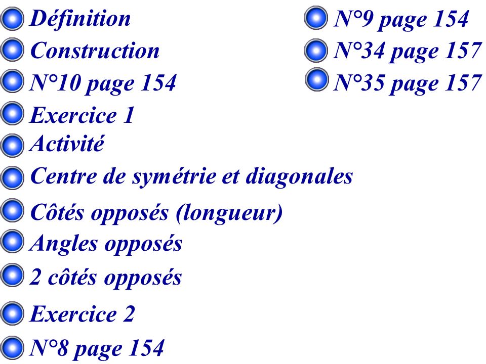Définition N°9 page 154. Construction. N°34 page 157. N°10 page 154. N°35 page 157. Exercice 1.