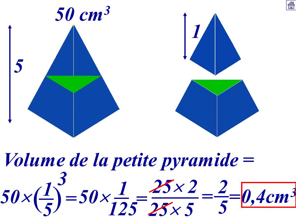 ( ) 50 cm3 1 5 Volume de la petite pyramide = 3 25