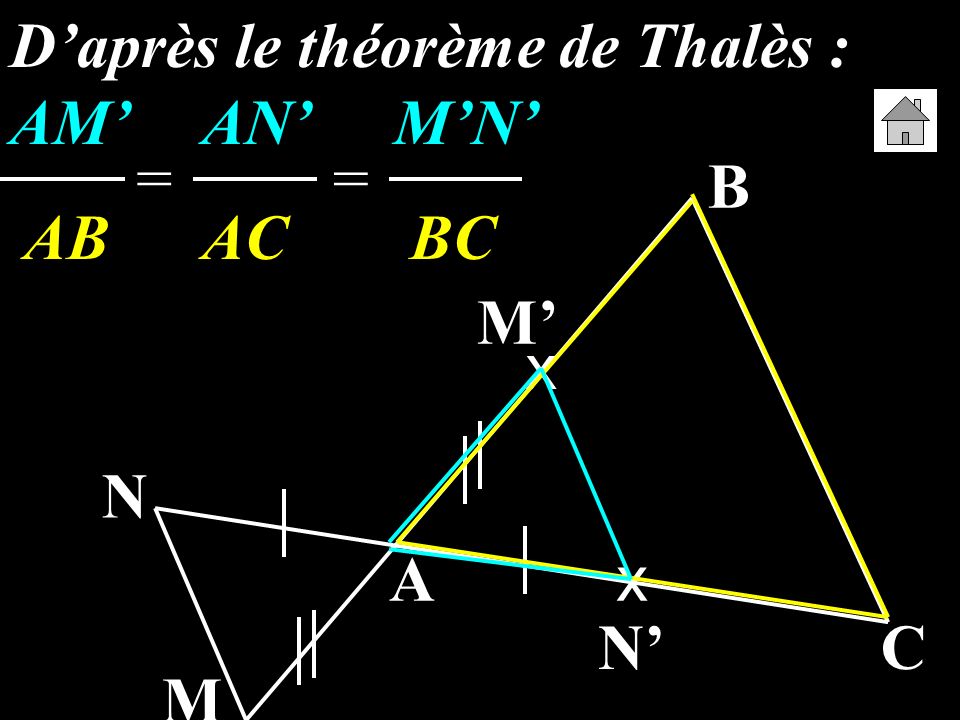 D’après le théorème de Thalès : AM’ AN’ M’N’