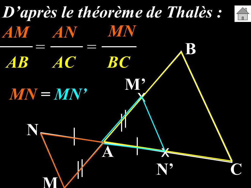 D’après le théorème de Thalès : AM AN M’N’