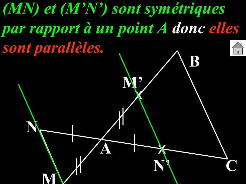 (MN) et (M’N’) sont symétriques par rapport à un point A donc elles sont parallèles.