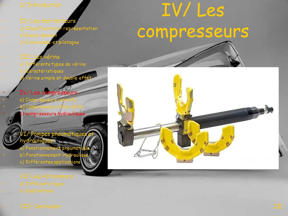 IV/ Les compresseurs 12 I/ Introduction II/ Les distributeurs