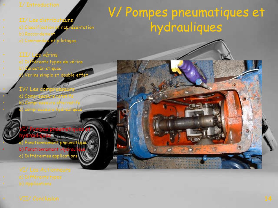 V/ Pompes pneumatiques et hydrauliques