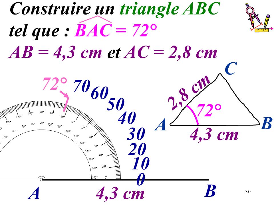 Construire un triangle ABC tel que : BAC = 72°