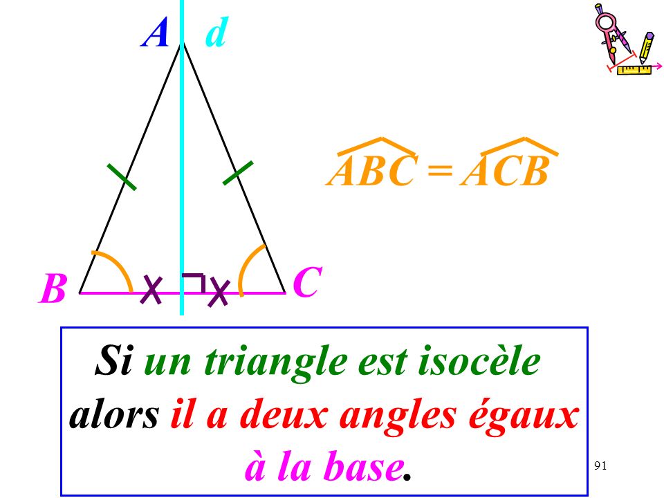 Si un triangle est isocèle alors il a deux angles égaux