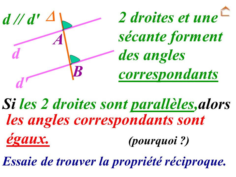 2 droites et une sécante forment des angles correspondants d // d