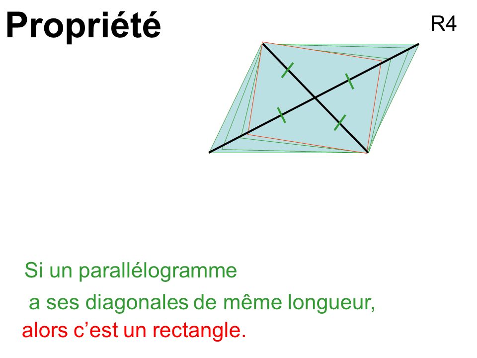 Propriété R4 Si un parallélogramme a ses diagonales de même longueur,