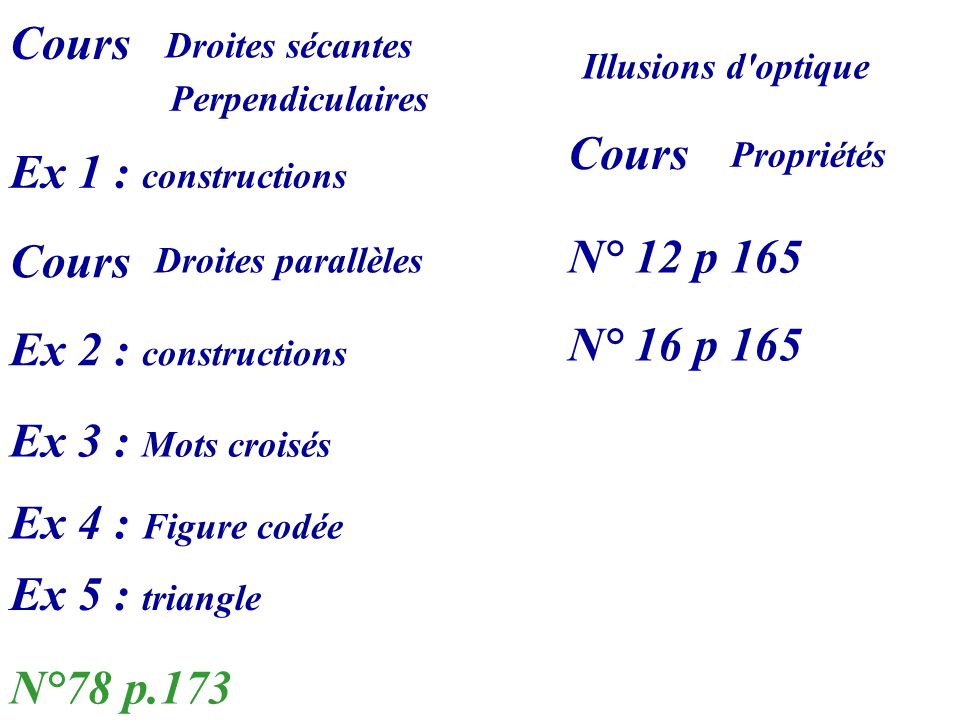 Cours Cours Ex 1 : constructions N° 12 p 165 Cours N° 16 p 165