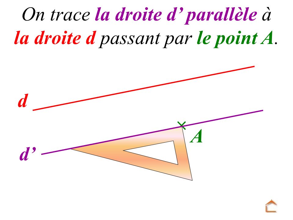 On trace la droite d’ parallèle à la droite d passant par le point A.