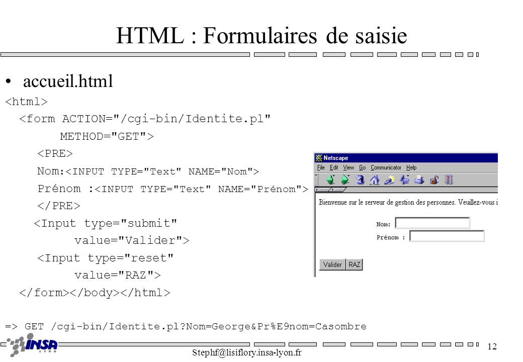 HTML : Formulaires de saisie
