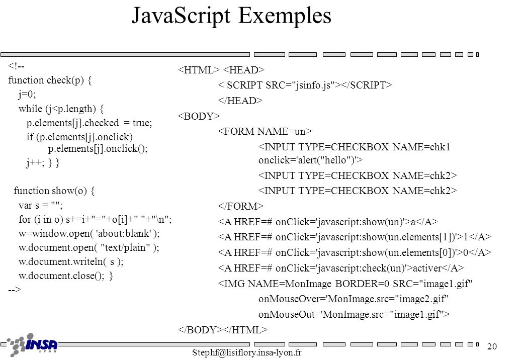 JavaScript Exemples <!-- <HTML> <HEAD>