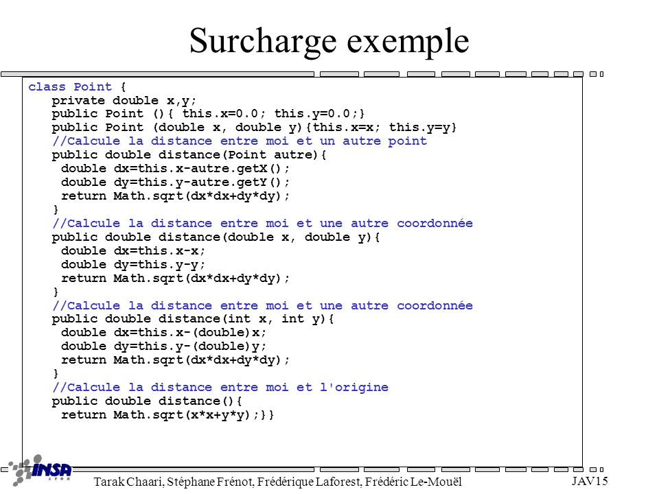 Surcharge exemple class Point { private double x,y;