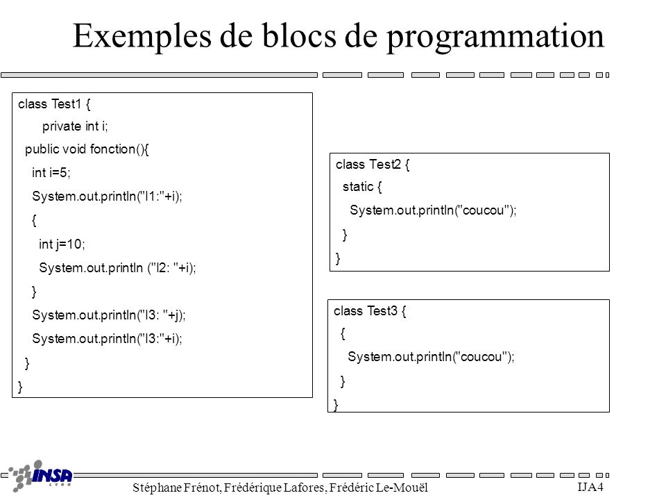 Exemples de blocs de programmation