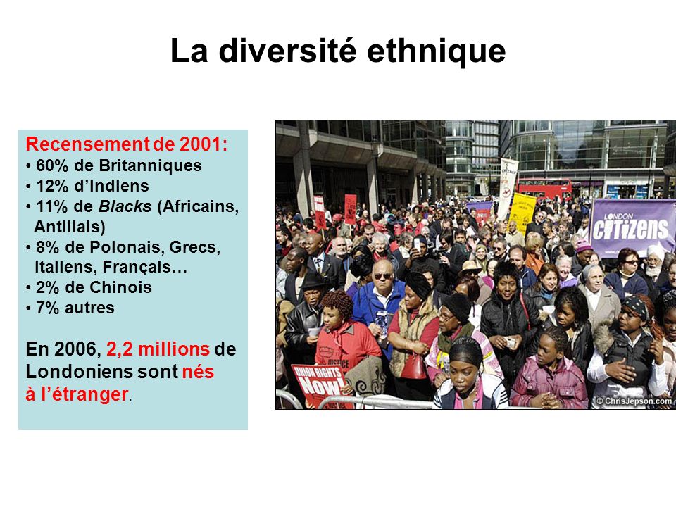 La diversité ethnique Recensement de 2001: En 2006, 2,2 millions de