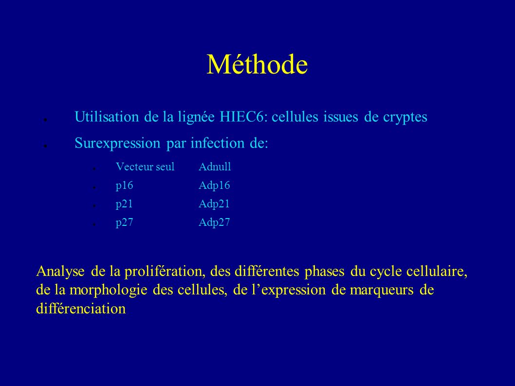 Méthode Utilisation de la lignée HIEC6: cellules issues de cryptes