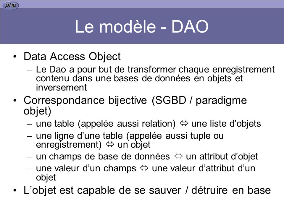 Le modèle - DAO Data Access Object