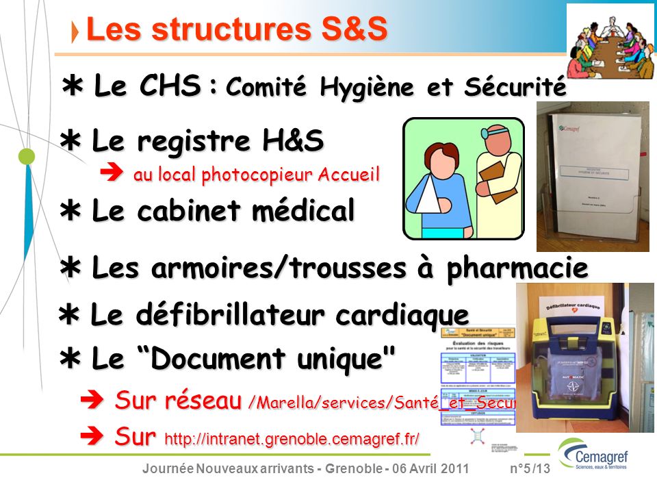 Les structures S&S  Le CHS : Comité Hygiène et Sécurité
