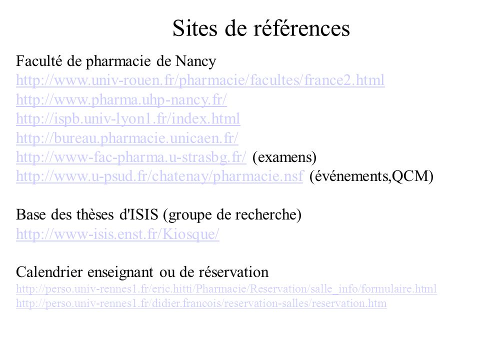 Sites de références Faculté de pharmacie de Nancy