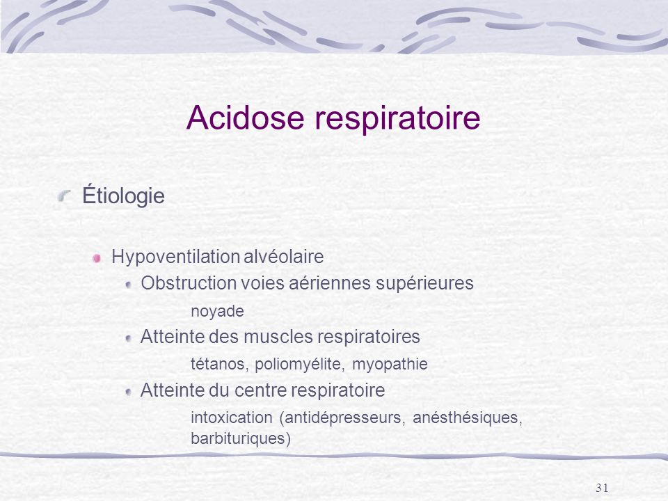Acidose respiratoire Étiologie Hypoventilation alvéolaire