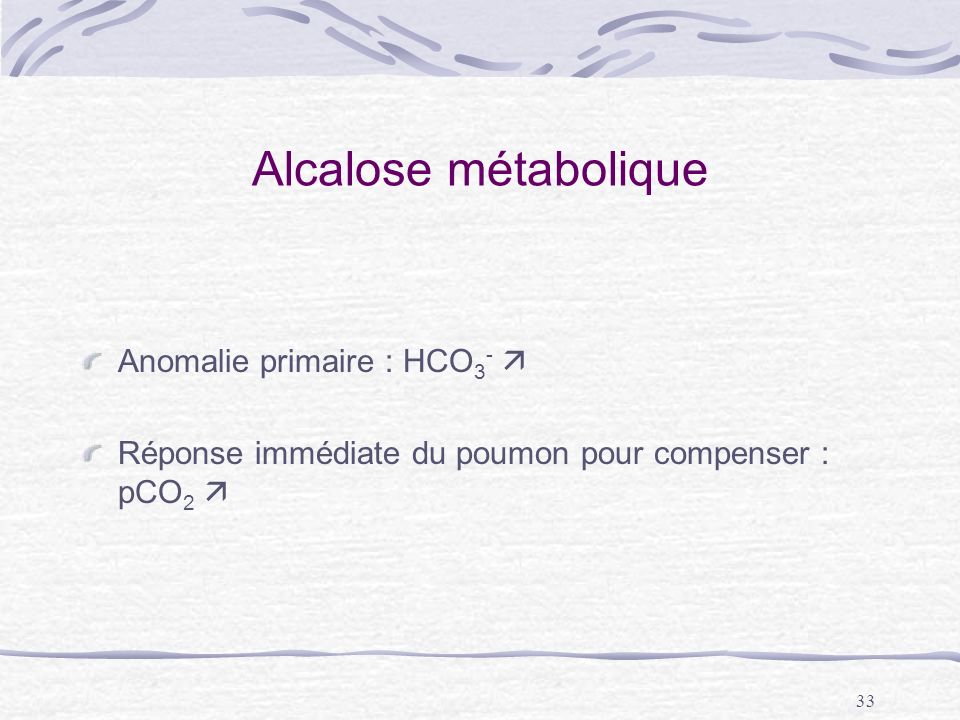Alcalose métabolique Anomalie primaire : HCO3- 