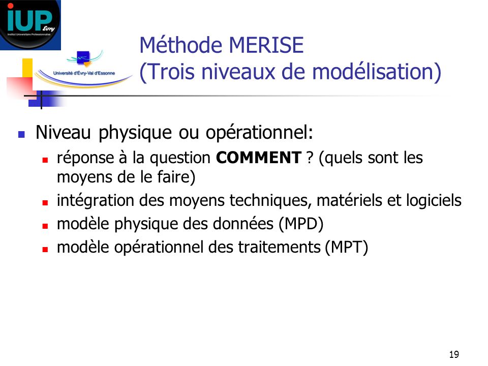 Méthode MERISE (Trois niveaux de modélisation)