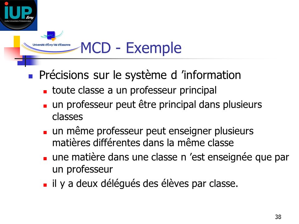 MCD - Exemple Précisions sur le système d ’information