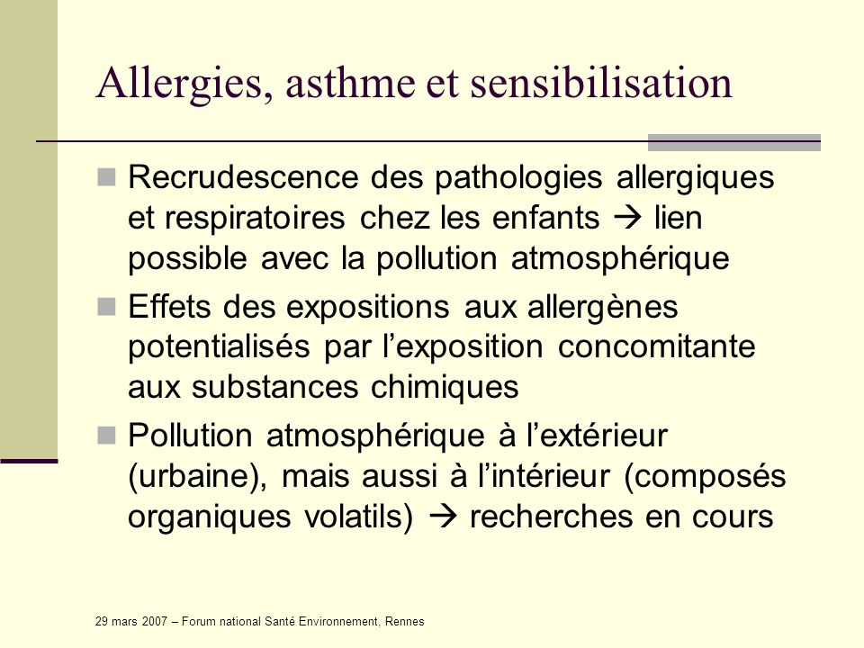 Allergies, asthme et sensibilisation