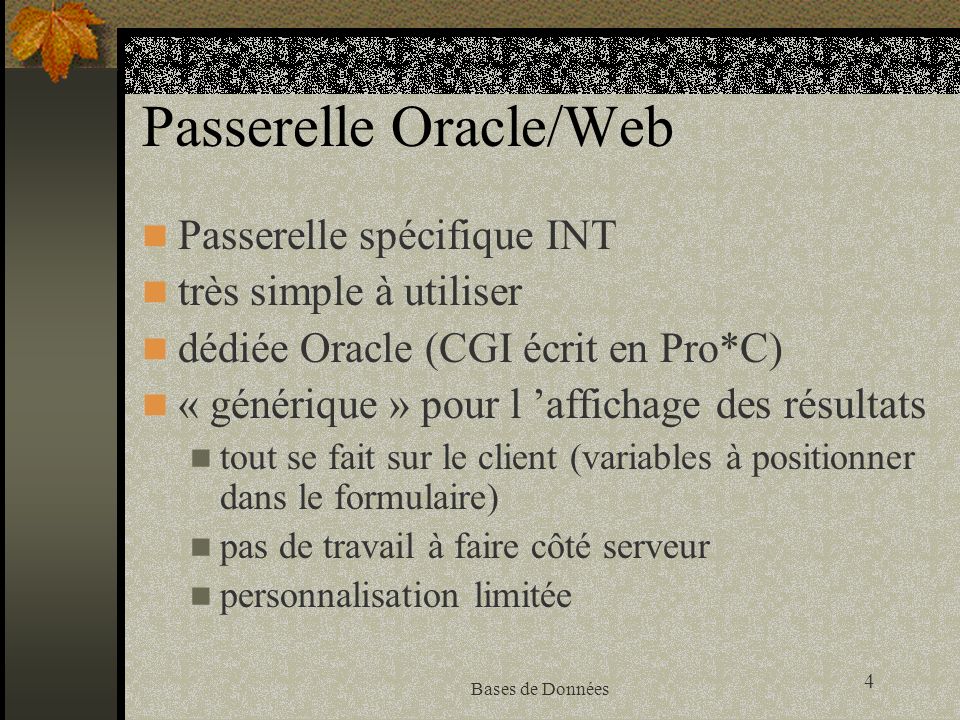 Passerelle Oracle/Web
