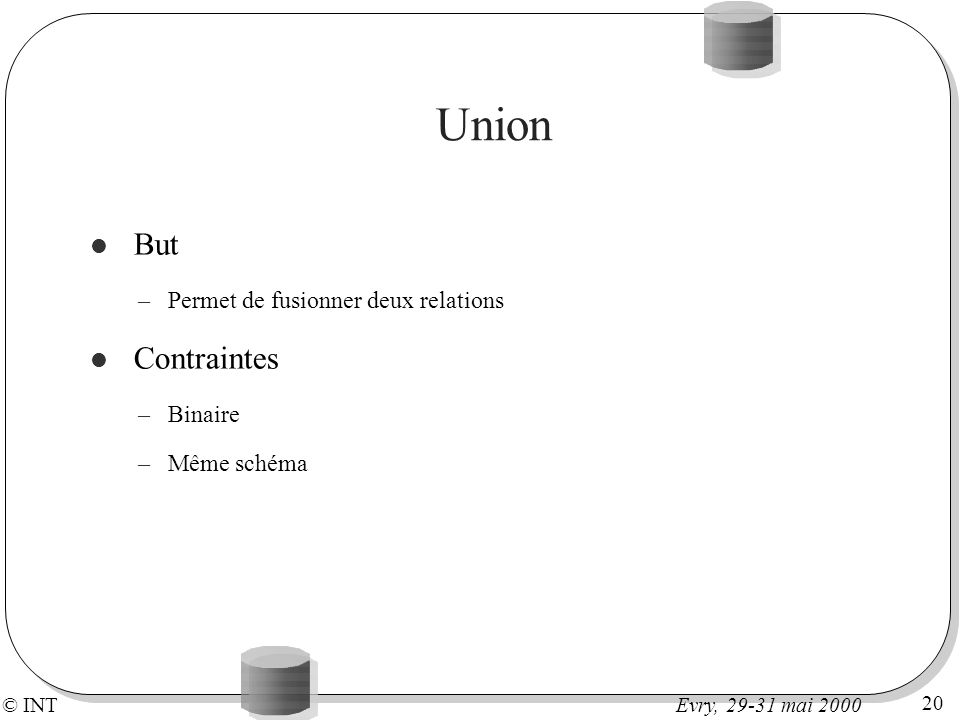 Union But Contraintes Permet de fusionner deux relations Binaire