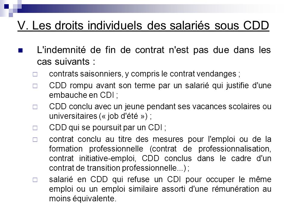 V. Les droits individuels des salariés sous CDD