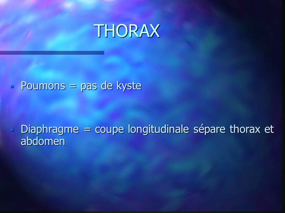 THORAX Poumons = pas de kyste