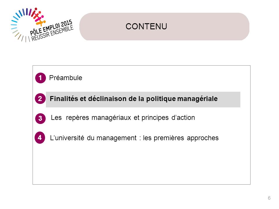 CONTENU Préambule. 1. Finalités et déclinaison de la politique managériale Les repères managériaux et principes d’action.