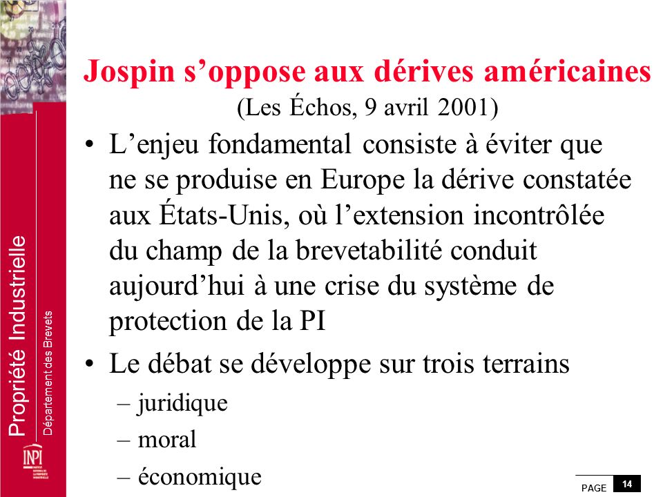 Jospin s’oppose aux dérives américaines (Les Échos, 9 avril 2001)