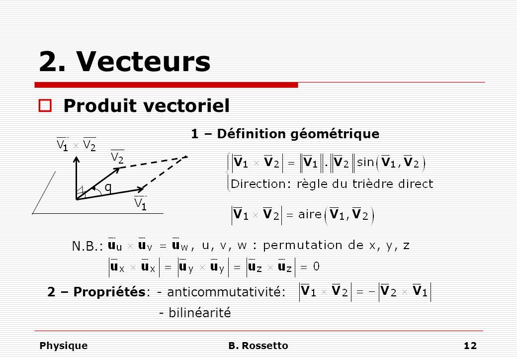 2. Vecteurs Produit vectoriel 1 – Définition géométrique q N.B.:
