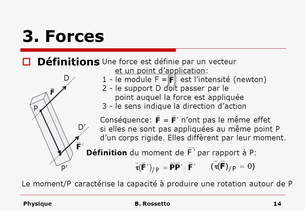3. Forces Définitions Une force est définie par un vecteur