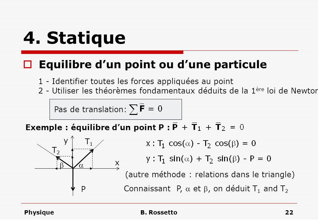 4. Statique Equilibre d’un point ou d’une particule
