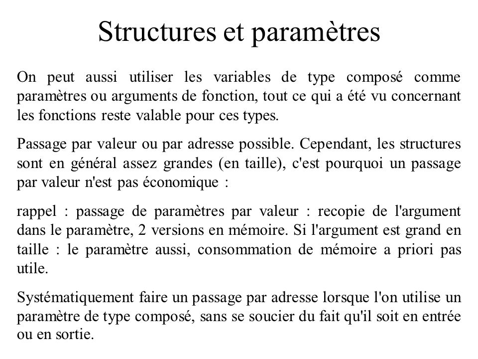 Structures et paramètres