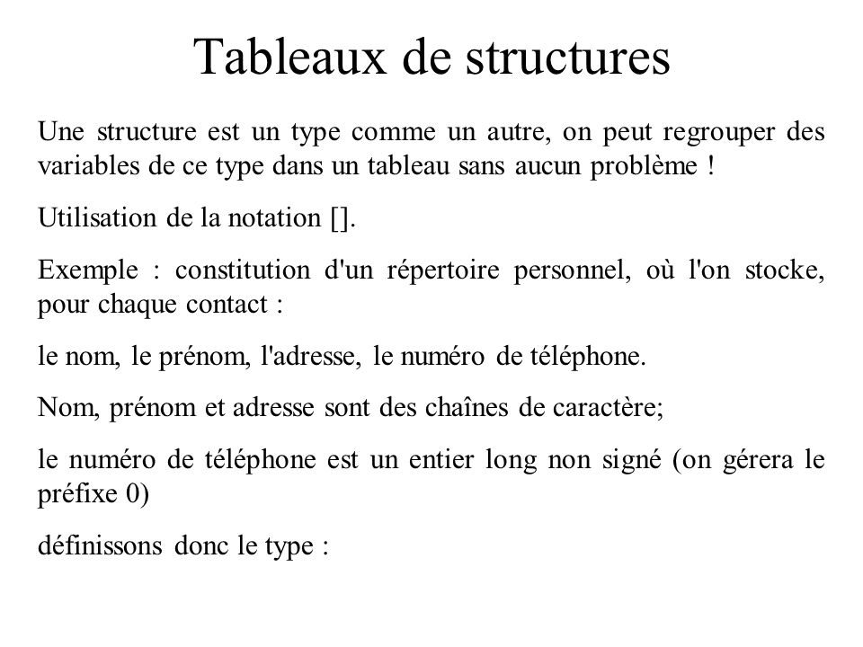 Tableaux de structures