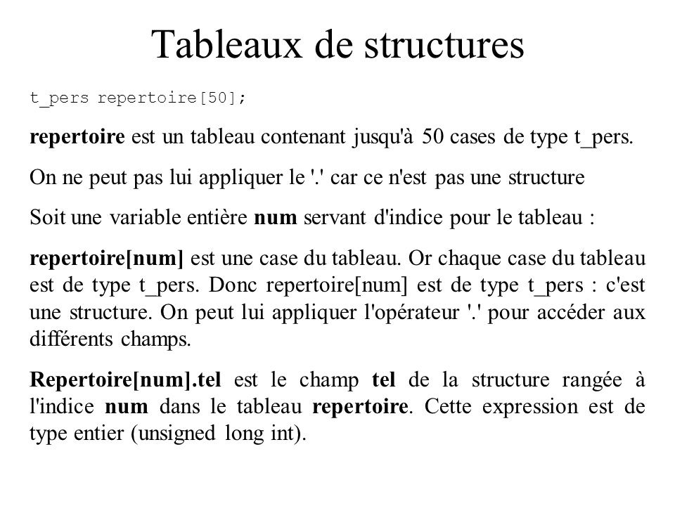 Tableaux de structures