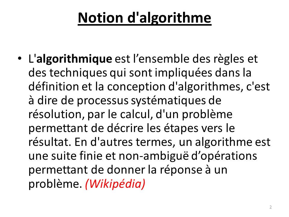 Notion d algorithme