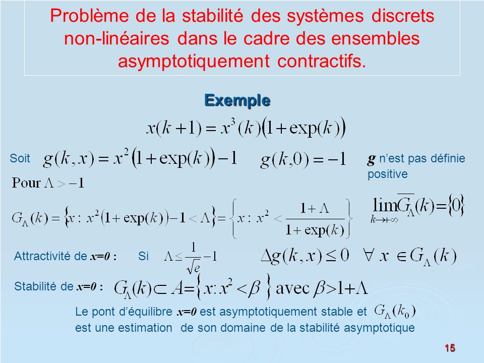 Problème de la stabilité des systèmes discrets non-linéaires dans le cadre des ensembles asymptotiquement contractifs.