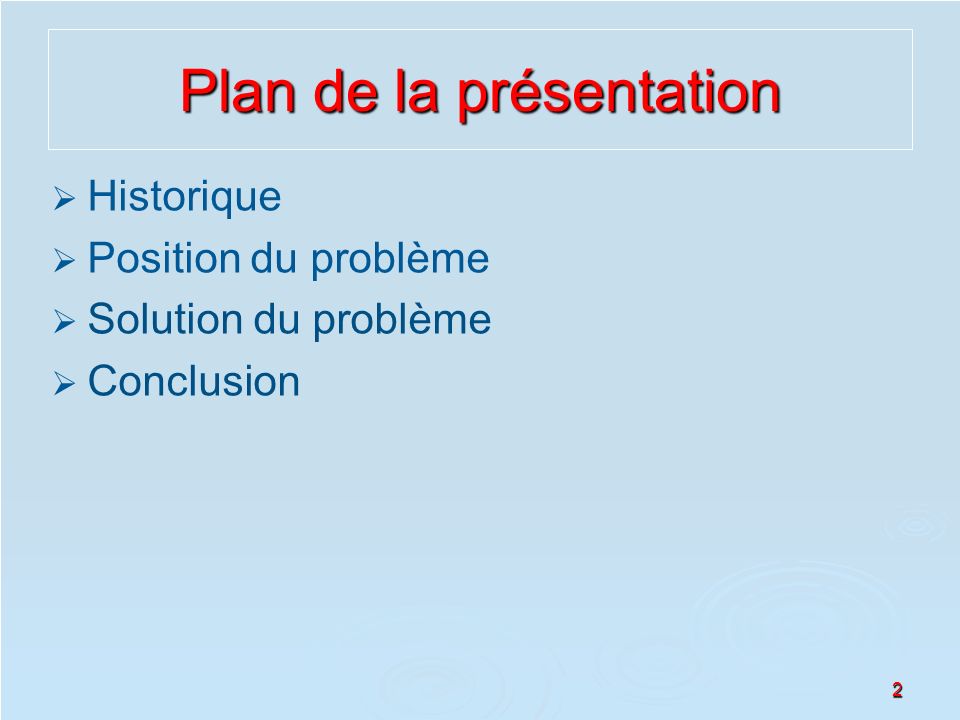 Plan de la présentation