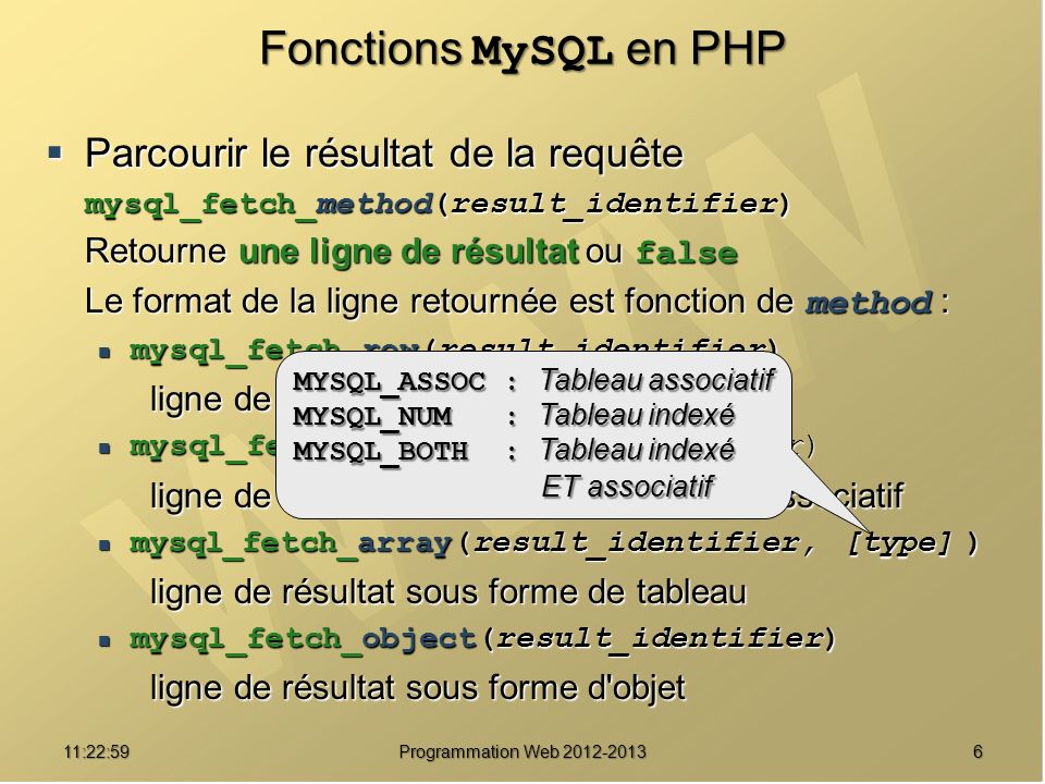 Fonctions MySQL en PHP Parcourir le résultat de la requête
