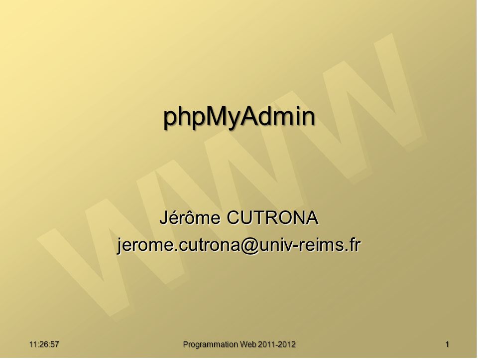 phpMyAdmin 01:08:02 Programmation Web