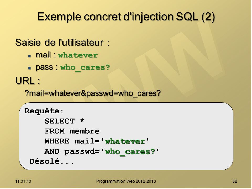 Exemple concret d injection SQL (2)
