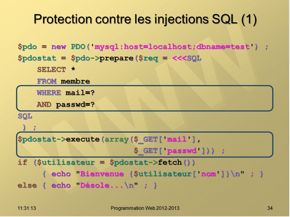 Protection contre les injections SQL (1)