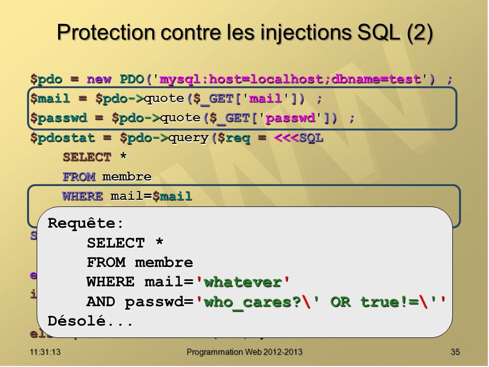Protection contre les injections SQL (2)
