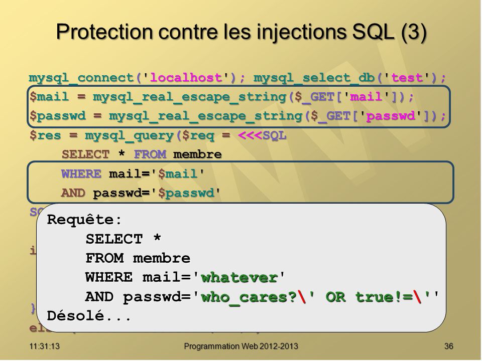 Protection contre les injections SQL (3)